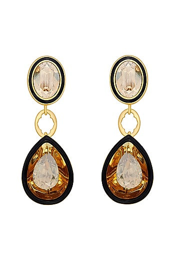 Gold Plated Crystal Enameled Dangler Earrings