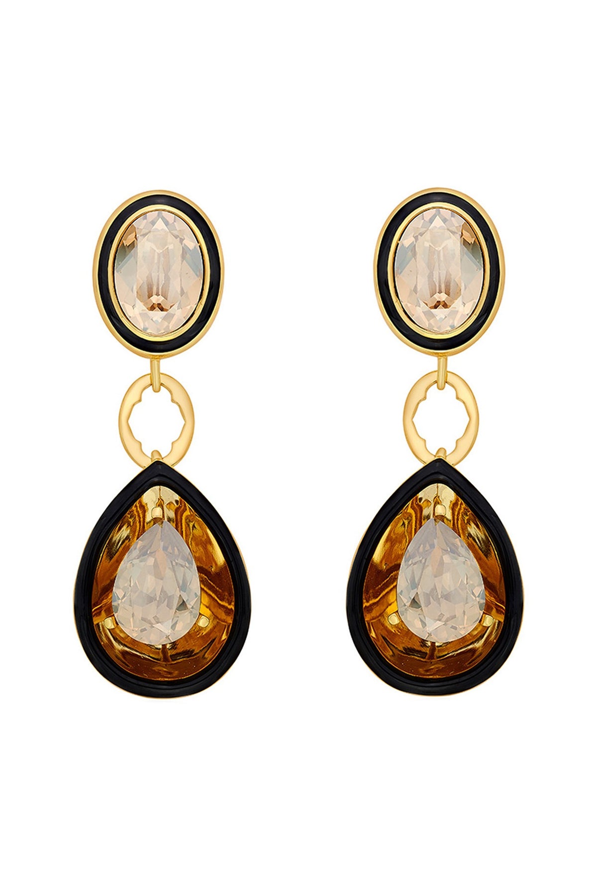 Gold Plated Crystal Enameled Dangler Earrings