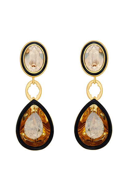 Gold Plated Crystal Enameled Dangler Earrings