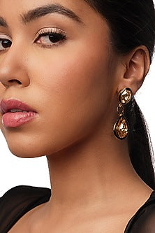 Gold Plated Crystal Enameled Dangler Earrings