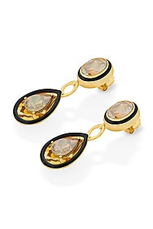 Gold Plated Crystal Enameled Dangler Earrings