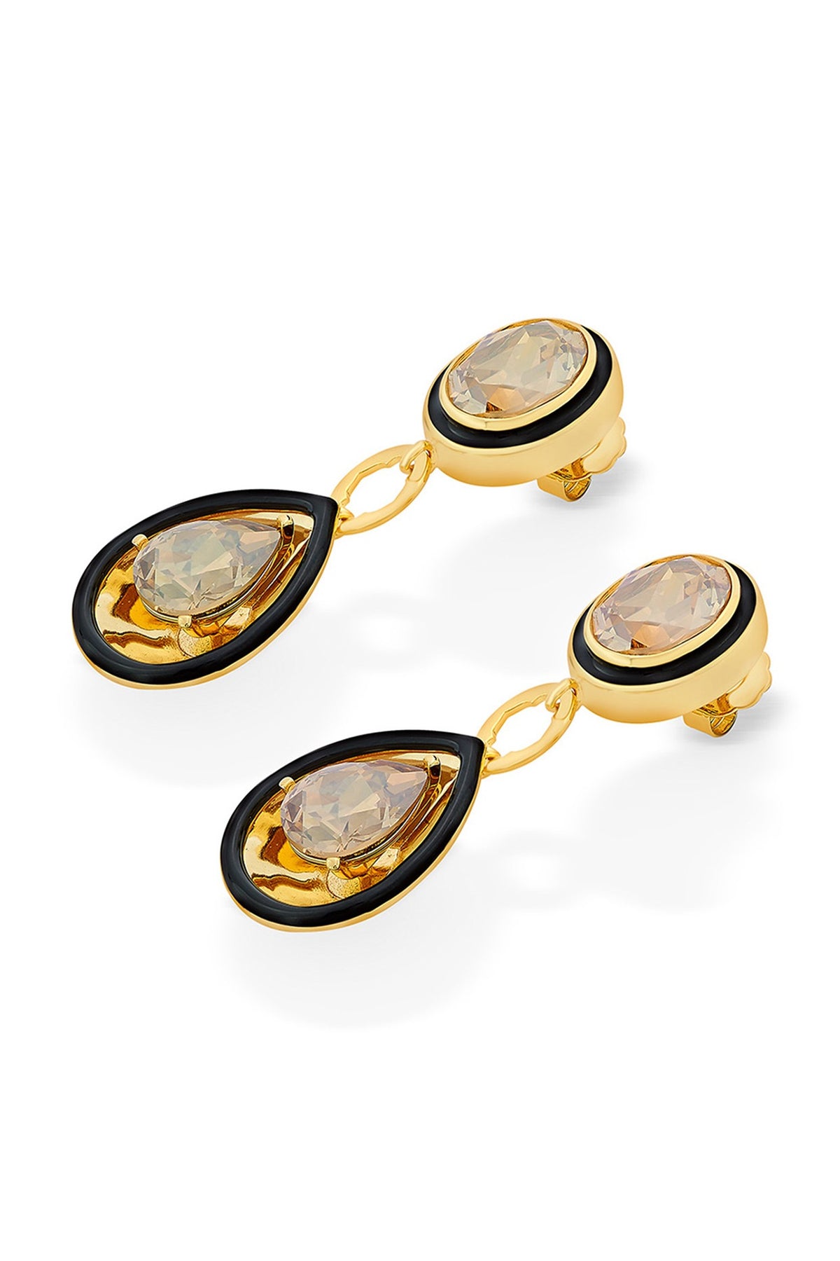 Gold Plated Crystal Enameled Dangler Earrings
