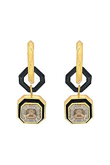 Gold Plated Crystal Enameled Dangler Earrings