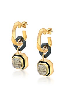 Gold Plated Crystal Enameled Dangler Earrings
