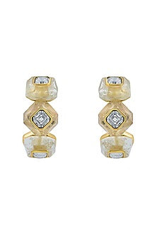 Gold Plated White Crystal Hoop Earrings