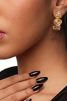 Gold Plated White Crystal Hoop Earrings