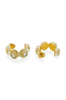 Gold Plated White Crystal Hoop Earrings