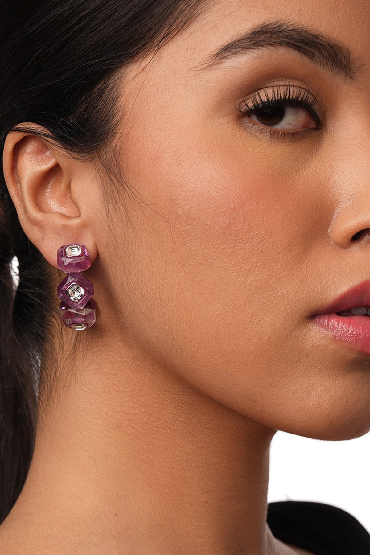 Pink Crystal Hoop Earrings