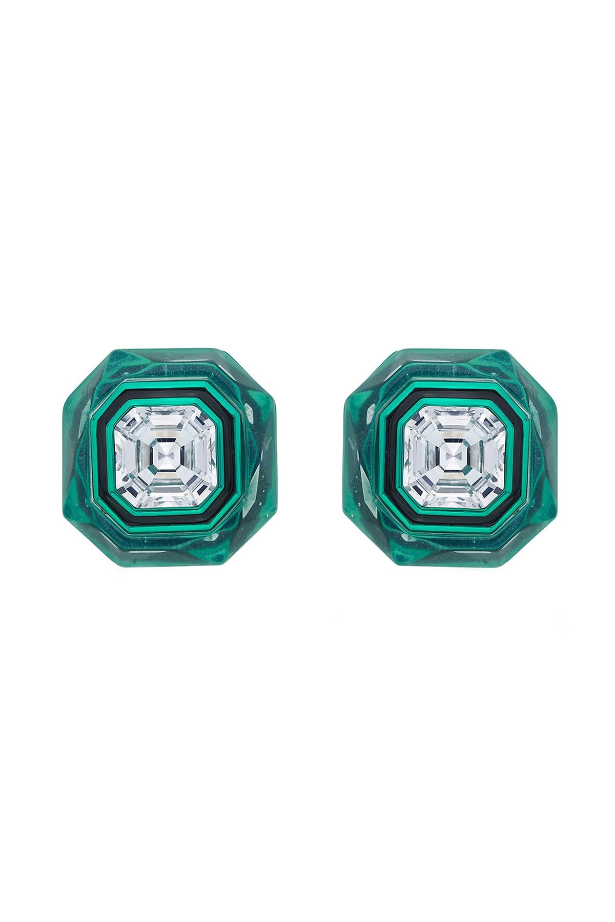 Green Crystal Enameled Stud Earrings