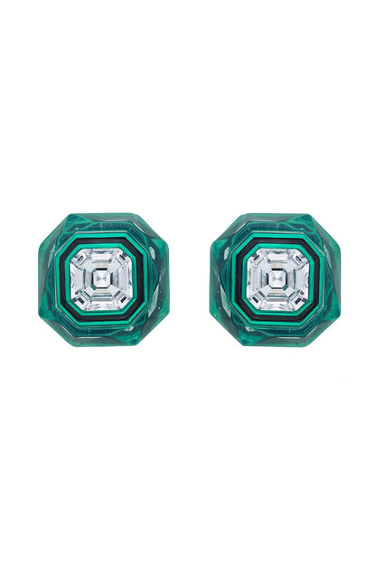 Green Crystal Enameled Stud Earrings