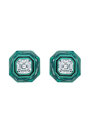 Green Crystal Enameled Stud Earrings