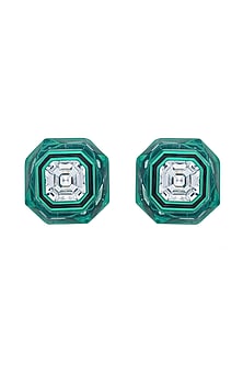 Green Crystal Enameled Stud Earrings
