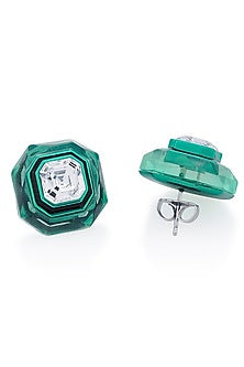 Green Crystal Enameled Stud Earrings