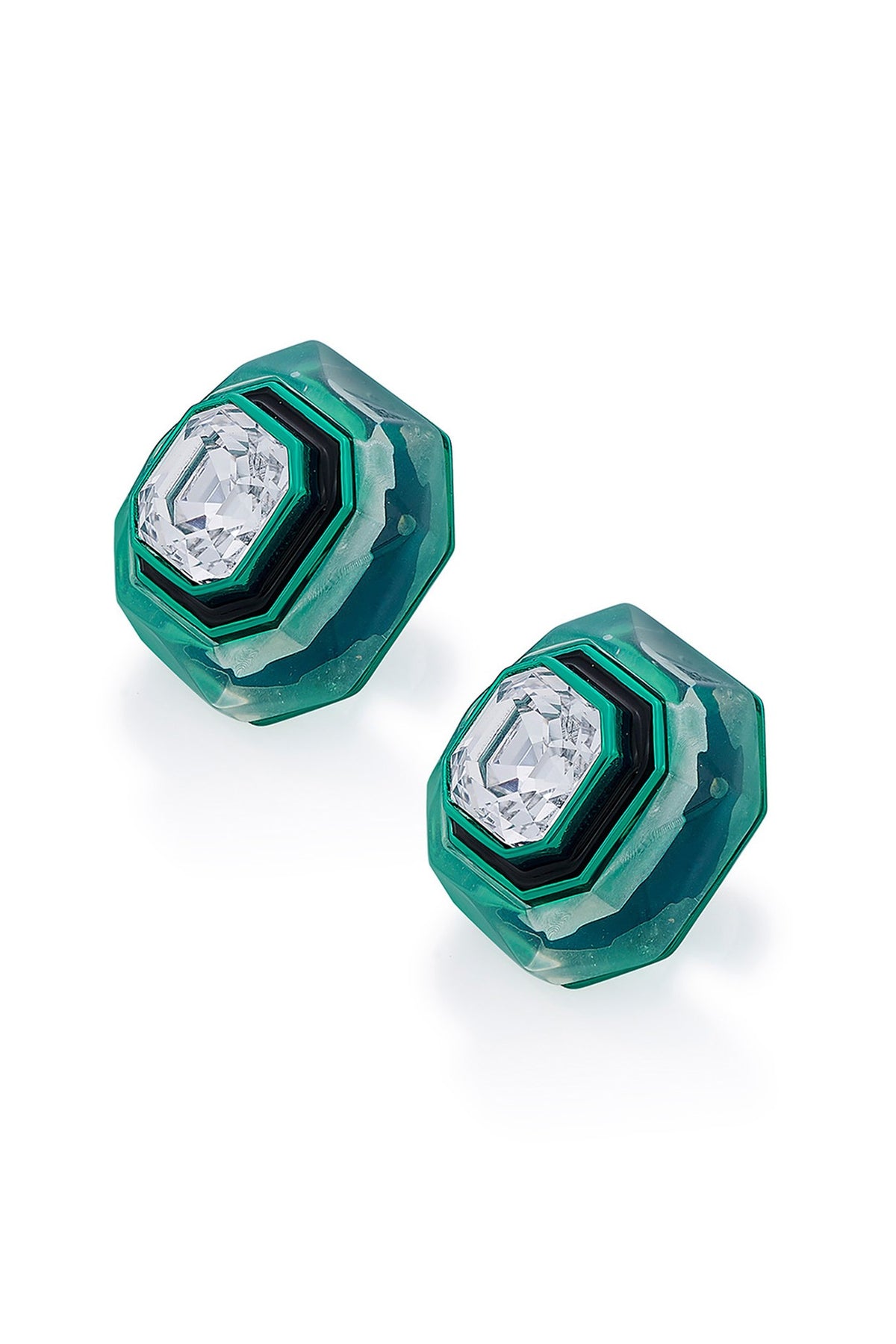 Green Crystal Enameled Stud Earrings
