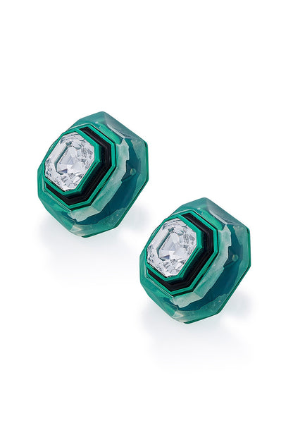 Green Crystal Enameled Stud Earrings