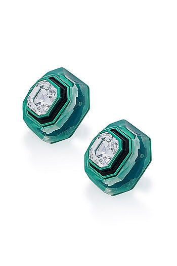 Green Crystal Enameled Stud Earrings