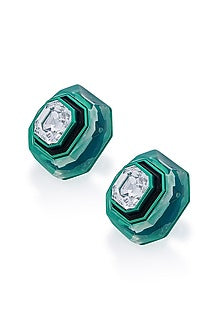 Green Crystal Enameled Stud Earrings