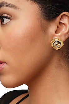 Gold Plated Crystal Enameled Stud Earrings