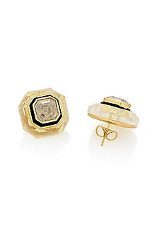 Gold Plated Crystal Enameled Stud Earrings