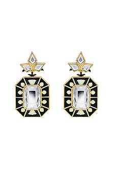 Gold Plated Black Crystal Enameled Dangler Earrings