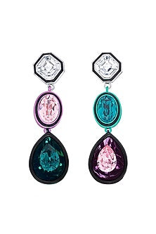 Black Rhodium Finish Multi-Colored Crystal Dangler Earrings