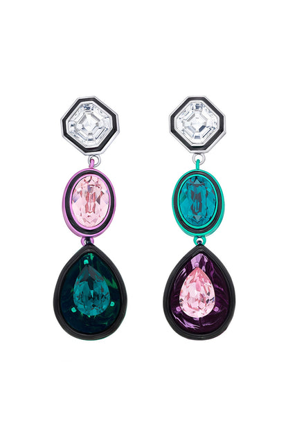 Black Rhodium Finish Multi-Colored Crystal Dangler Earrings