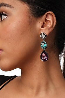 Black Rhodium Finish Multi-Colored Crystal Dangler Earrings
