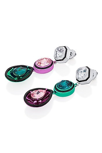 Black Rhodium Finish Multi-Colored Crystal Dangler Earrings