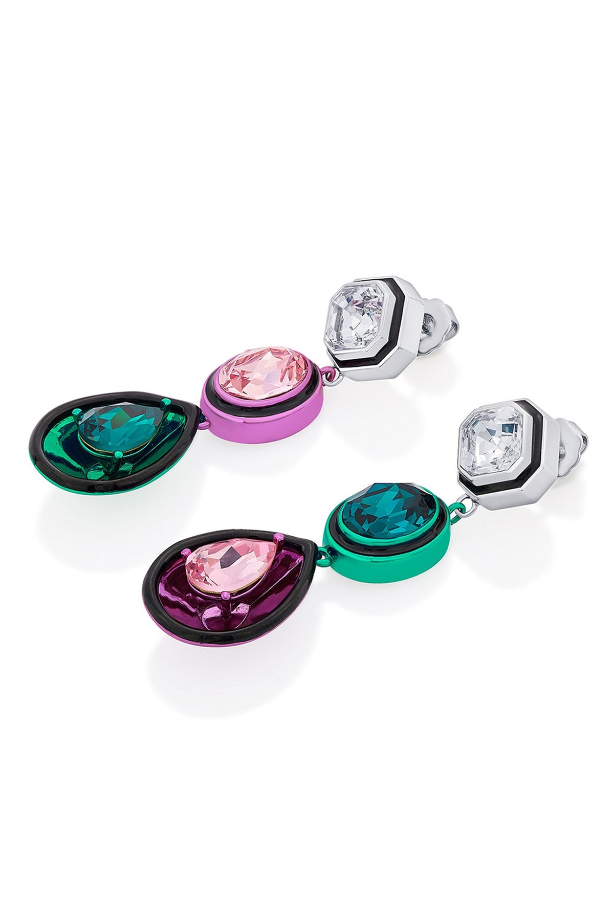 Black Rhodium Finish Multi-Colored Crystal Dangler Earrings