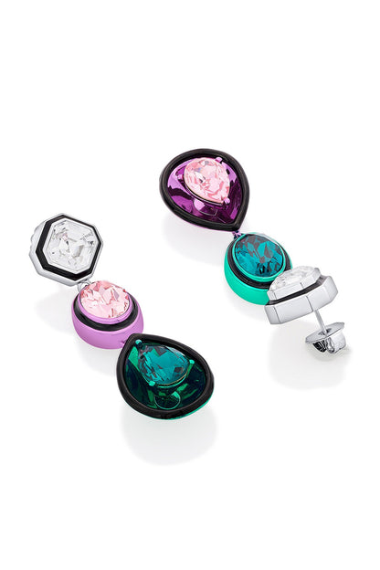 Black Rhodium Finish Multi-Colored Crystal Dangler Earrings