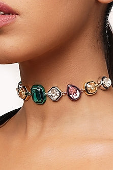 Gold Plated Multi-Colored Crystal Choker Necklace