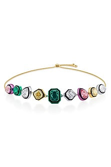 Gold Plated Multi-Colored Crystal Choker Necklace