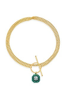 Gold Plated Green Crystal Enameled Toggle Necklace