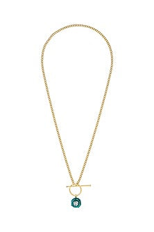 Gold Plated Green Crystal Enameled Toggle Necklace