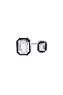Black Rhodium Finish White Crystal Enameled Ring