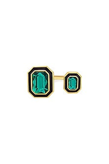 Gold Plated Green Crystal Enameled Ring