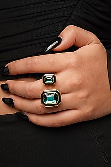 Gold Plated Green Crystal Enameled Ring
