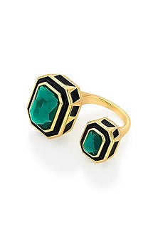 Gold Plated Green Crystal Enameled Ring