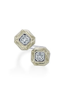 Black Rhodium Finish White Crystal Open Ring