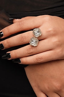 Black Rhodium Finish White Crystal Open Ring