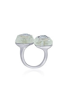 Black Rhodium Finish White Crystal Open Ring