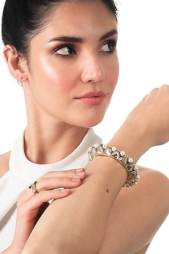 Gold Plated Polki-Cut Mirror & Pearl Statement Cuff