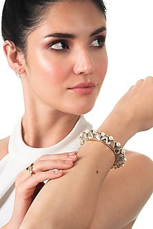 Gold Plated Polki-Cut Mirror & Pearl Statement Cuff