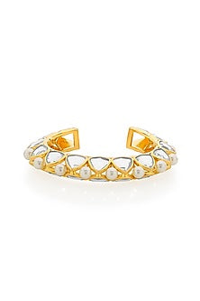Gold Plated Polki-Cut Mirror & Pearl Statement Cuff