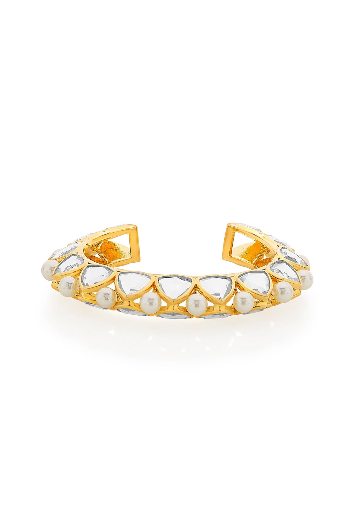 Gold Plated Polki-Cut Mirror & Pearl Statement Cuff