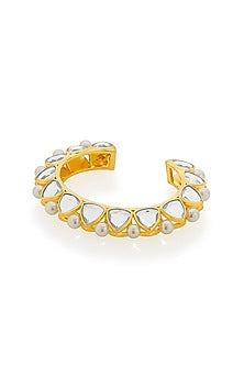 Gold Plated Polki-Cut Mirror & Pearl Statement Cuff