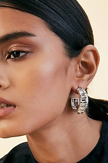 Silver Rhodium finish Mirror Hoop Earrings