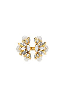 Gold Plated Cut Polki Mirror & Pearl Handcrafted Ring