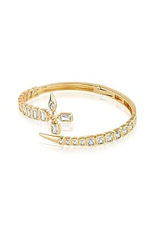 Gold Plated Mirror Tennis Cross Front Open Cuff