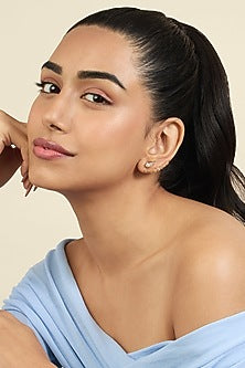 Gold Plated Mirror Tennis Front-Back Stud Earrings